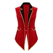 Aislor Women Circus Ringmaster Costumes Rave Festival Lion Tamer Cosplay Vest Swallow-Tailed Blazer Jacket Red S