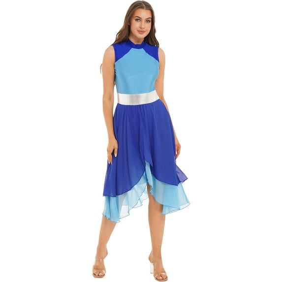 Aislor Women Color Block Sleeveless Praise Dance Dress Lyrical Modern Contemporary Dance Costume