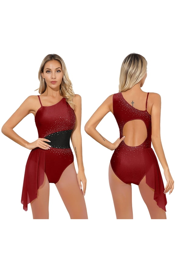 Women Lyrical Ballet Leotard Sleeveless Modern Contemporary Dance Figure Ice Skating Costume Size S-3XL Burgundy M