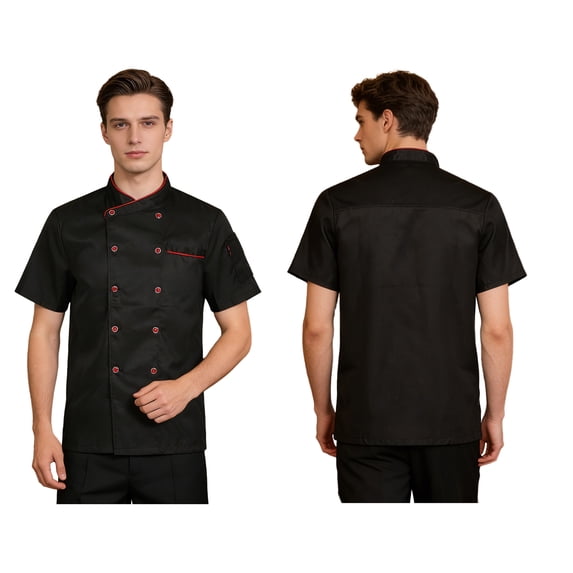 Aislor Women Men Chef Coat Long Sleeve Chef Clothes Button Chef Jacket Size M-4XL Black Short Sleeve M