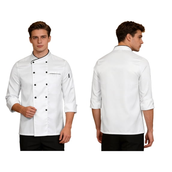 Aislor Women Men Chef Coat Long Sleeve Chef Clothes Button Chef Jacket Size M-4XL White Long Sleeve XXL
