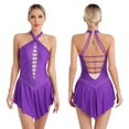 thumbnail image 1 of Aislor Women Rhinestone Lyrical Figure Ice Skating Dress Sleeveless Roller Skating Dance Purple XL, 1 of 7