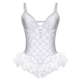 thumbnail image 1 of Aislor Women Rhinestones Feather Dacne Leotard Sleeveless Ballet Unitard Cocktail Party Dress Stage Wear White L, 1 of 7