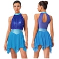 thumbnail image 1 of Aislor Women Ruched Metallic Mesh Lyrical Dance Dress Irregular Ballet Leotard Modern Contemporary Blue XL, 1 of 7