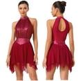 thumbnail image 1 of Aislor Women Ruched Metallic Mesh Lyrical Dance Dress Irregular Ballet Leotard Modern Contemporary Burgundy XL, 1 of 7