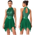 thumbnail image 1 of Aislor Women Ruched Metallic Mesh Lyrical Dance Dress Irregular Ballet Leotard Modern Contemporary Green M, 1 of 7
