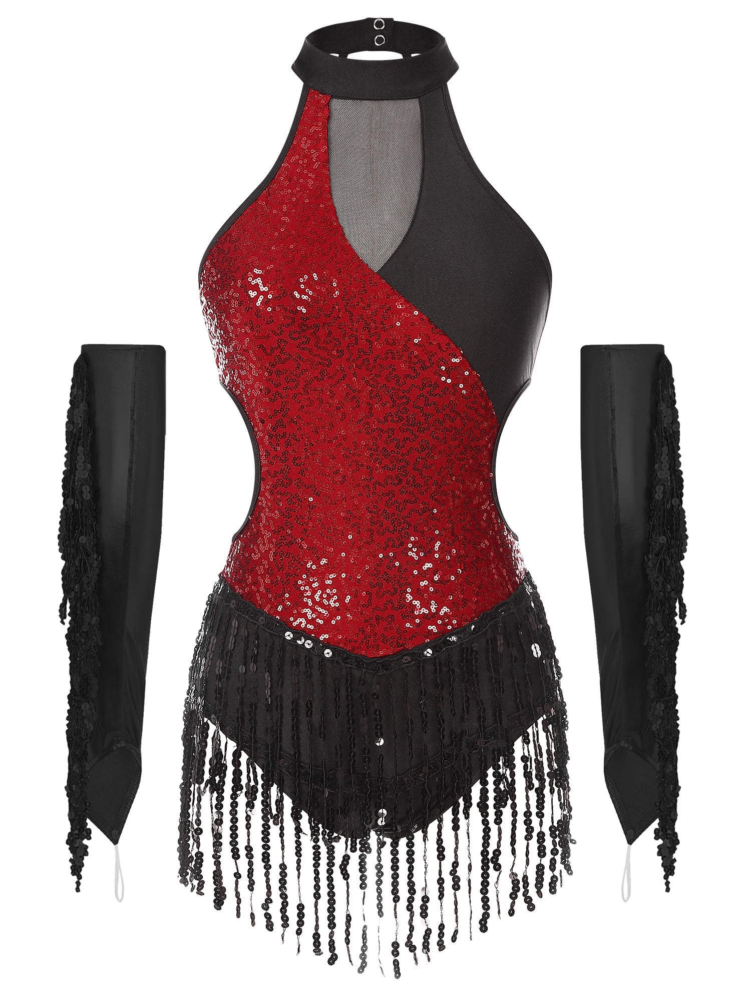 Aislor Women's 2 Piece Salsa Samba Latin Dance Costume Sequin Bodysuit ...