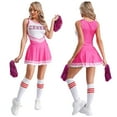 thumbnail image 1 of Aislor Women's Cheer Leader Costumes Cosplay Halloween Outfits Dress with Pom Poms Socks Pink XL, 1 of 7