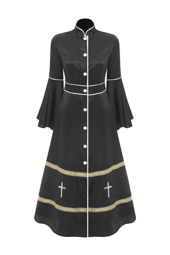 Women's Clergy Robe Flared Sleeves Church Minister Liturgical Vestment Robes Black 3XL