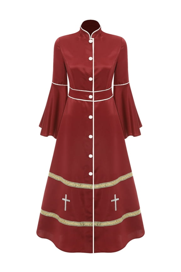 Women's Clergy Robe Flared Sleeves Church Minister Liturgical Vestment Robes Burgundy L
