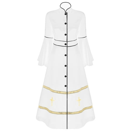 Aislor Women's Clergy Robe Flared Sleeves Church Minister Liturgical Vestment Robes White M