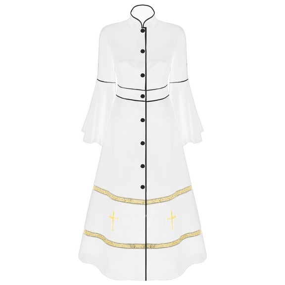 Aislor Women's Clergy Robe Flared Sleeves Church Minister Liturgical Vestment Robes White M