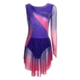 thumbnail image 1 of Aislor Women's Figure Ice Skating Dress Long Sleeve Rhinestones Irregular Mesh Bodysuit Ballet Dance Costume Purple 3XL, 1 of 7