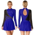 thumbnail image 1 of Aislor Women's Figure Ice Skating Dress Long Sleeve Shiny Rhinestones Color Block Lyrical Dress Dancewear Royal Blue S, 1 of 7