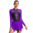 thumbnail image 1 of Aislor Women's Figure Ice Skating Layered Hollow Back Gymnastic Leotard Roller Skating Performance Dress Purple XXL, 1 of 7