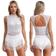thumbnail image 1 of Aislor Women's Glitter Fringe Sequins Tassel Latin Jazz Dance Leotard Bodysuit Lyrical Dance Dress White L, 1 of 7