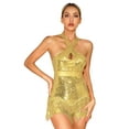 thumbnail image 1 of Aislor Women's Glitter Sequins Fringe Tassel Latin Dance Costume Ballroom Jazz Cha-Cha Samba Dance Bodysuit A Gold XXL, 1 of 7