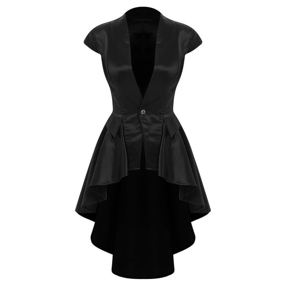 Aislor Women's Gothic Steampunk Tailcoat Jacket Victorian Vintage Waterfall Waistcoat Cocktail Party Blazers Black XL