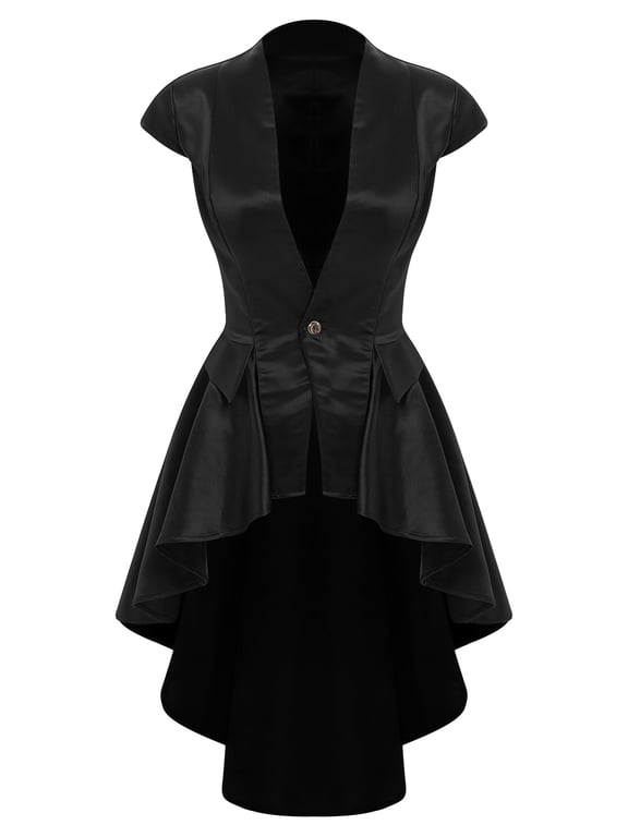 Women's Gothic Steampunk Tailcoat Jacket Victorian Vintage Waterfall Waistcoat Cocktail Party Blazers Black XL