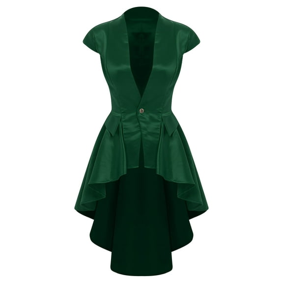 Aislor Women's Gothic Steampunk Tailcoat Jacket Victorian Vintage Waterfall Waistcoat Cocktail Party Blazers Dark Green 3XL