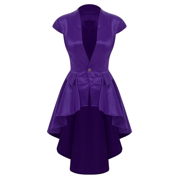 Aislor Women's Gothic Steampunk Tailcoat Jacket Victorian Vintage Waterfall Waistcoat Cocktail Party Blazers Purple M