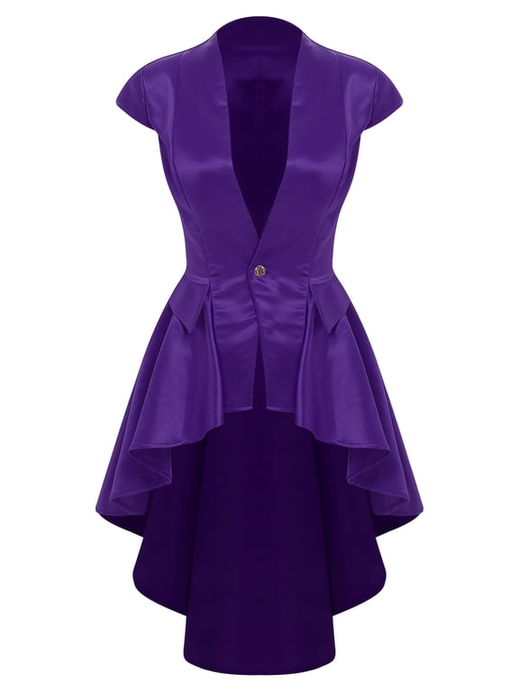 Women's Gothic Steampunk Tailcoat Jacket Victorian Vintage Waterfall Waistcoat Cocktail Party Blazers Purple S