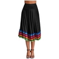 thumbnail image 1 of Aislor Women's High Waist Colorful Stripe Hem Skirt Embroidered Ballroom Dance Folk Dancing Clothing Black 75cm XL, 1 of 7