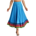 thumbnail image 1 of Aislor Women's High Waist Colorful Stripe Hem Skirt Embroidered Ballroom Dance Folk Dancing Clothing Sky Blue 87cm L, 1 of 7