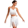 thumbnail image 1 of Aislor Women's Latin Salsa Ballroom V Neck Sleeveless Fringe Crop Top with Swing Skirt Indian Dancewear White M, 1 of 7