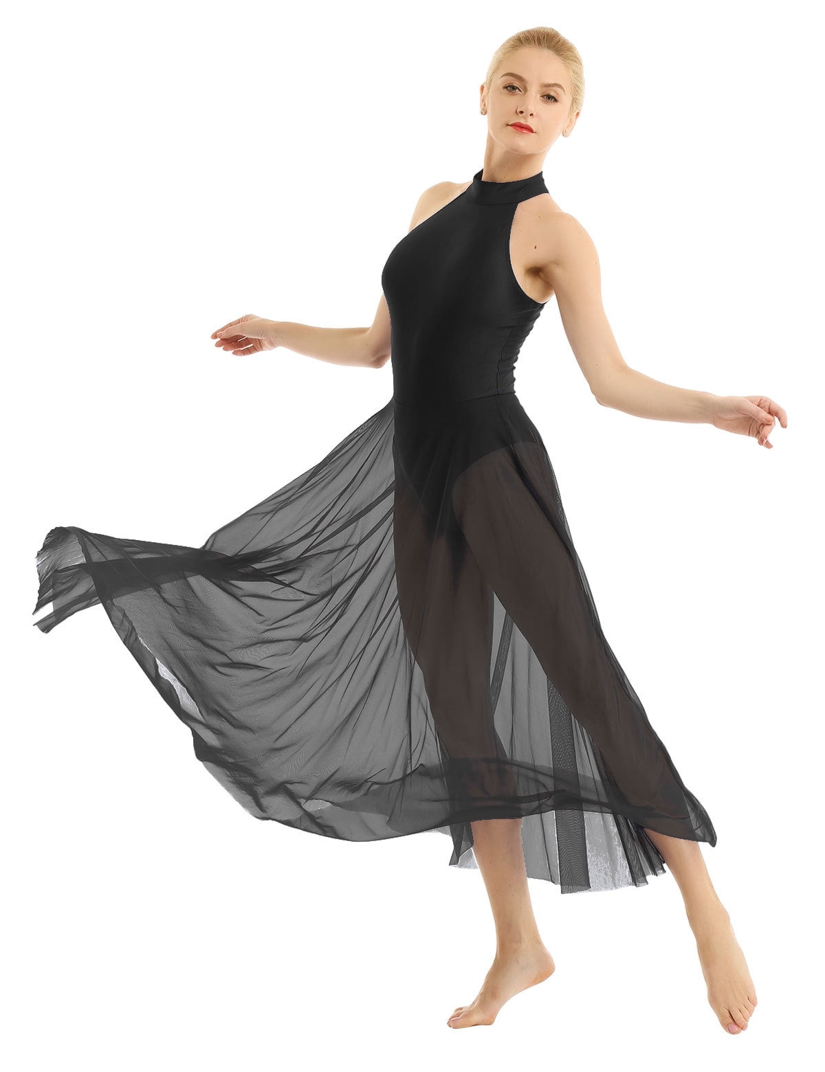 Aislor Women's Lyrical Adult Mock Neck Ballet Dance Dress Leotard Flowy  Split Skirt - Walmart.com