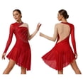 thumbnail image 1 of Aislor Women's Lyrical Dance Long Sleeve Asymmetrical Ballet Skirt Leotard Figure Skating Dress Burgundy M, 1 of 7