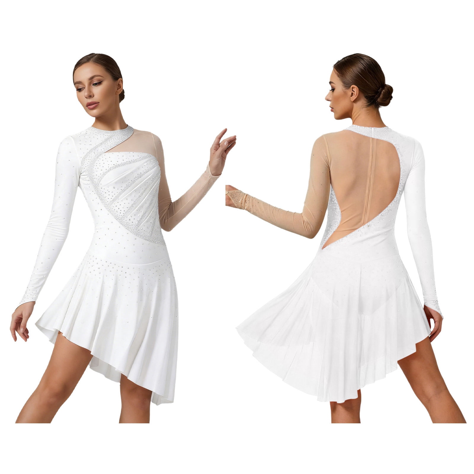 Aislor Women's Lyrical Dance Long Sleeve Asymmetrical Ballet Skirt ...