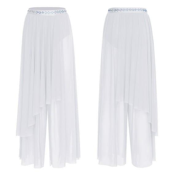 Aislor Women's Lyrical Mesh Modern Dance Bottoms Wide-leg Irregular Pants Dancewear White M