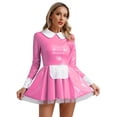thumbnail image 1 of Aislor Women's Patent Leather French Maid Costume Long Sleeve Mini Apron Dress Anime Outfits Pink L, 1 of 7
