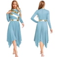 thumbnail image 1 of Aislor Women's Praise Dance Dress Lyrical Dancewear Metallic Patchwork Irregular Hem Long Sleeves Color Block Asymmetrical OverlayChurch Worship Dancewear Sky Blue L, 1 of 6
