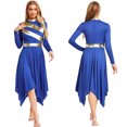 thumbnail image 1 of Aislor Women's Praise Dance Dress Lyrical Dancewear Metallic Patchwork Irregular Hem Long Sleeves Color Block Asymmetrical OverlayChurch Worship Dancewear Royal Blue XXL, 1 of 7