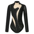 thumbnail image 1 of Aislor Women's Rhinestone Figure Skating Costume Sheer Mesh Long Sleeve Ballet Dance Gymnastics Leotard Black S, 1 of 7