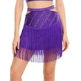 thumbnail image 1 of Aislor Women's Rhinestone Shiny Latin Dance Fringe Hem Salsa Tango Ballroom Performance Skirt Purple M, 1 of 7