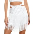 thumbnail image 1 of Aislor Women's Rhinestone Shiny Latin Dance Fringe Hem Salsa Tango Ballroom Performance Skirt White L, 1 of 6