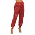 thumbnail image 1 of Aislor Women's Sequins Hip Hop Dance Harem Pants Night Club Elastic High Waist Long Trousers Red S/M(L), 1 of 7