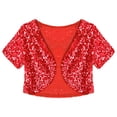 thumbnail image 1 of Aislor Women's Shiny Sequin Jacket Short Sleeve Open Front Cardigan Jacket Bolero Shrug Coat Tops Red One Size, 1 of 7