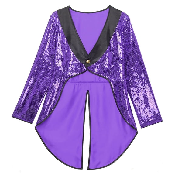 Aislor Women's Shiny Sequin Magician Dress Circus Ringmaster Steampunk Tailcoat Jacket Halloween Party Costume Purple S