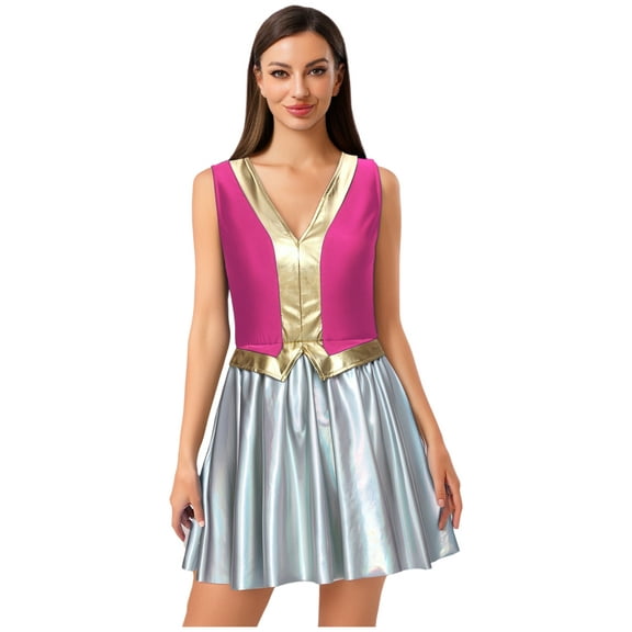 Aislor Women's Toadette Mushroom Toad Cosplay Toadstool Halloween Dress Hot Pink L