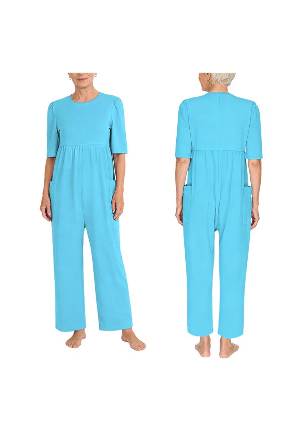 Womens Adaptive Anti-strip Jumpsuit Loose Fit Nursing Rompers For Dementia Elderly And Special Needs Sky Blue M