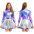 thumbnail image 1 of Aislor Womens Alien Robot Halloween Cosplay Long Sleeve Metallic Shiny Party Dress Silver M, 1 of 7