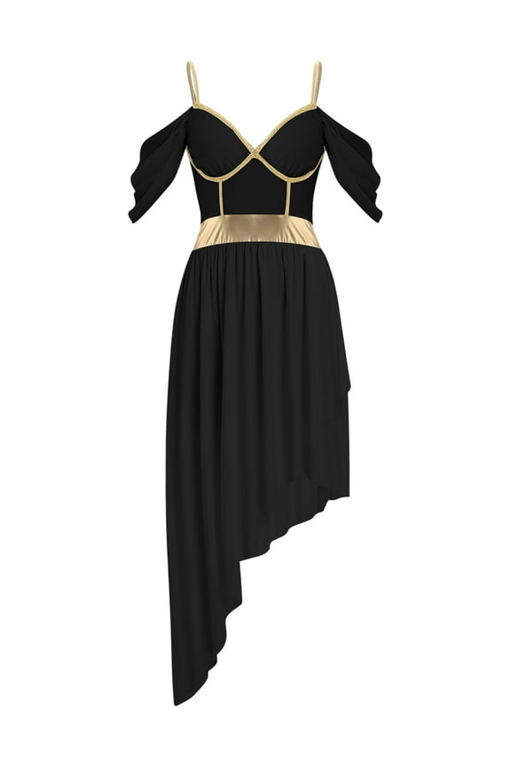 Womens Ancient Greek Dress Asymmetrical Hem Sling Stage Performance Costume Black XXL
