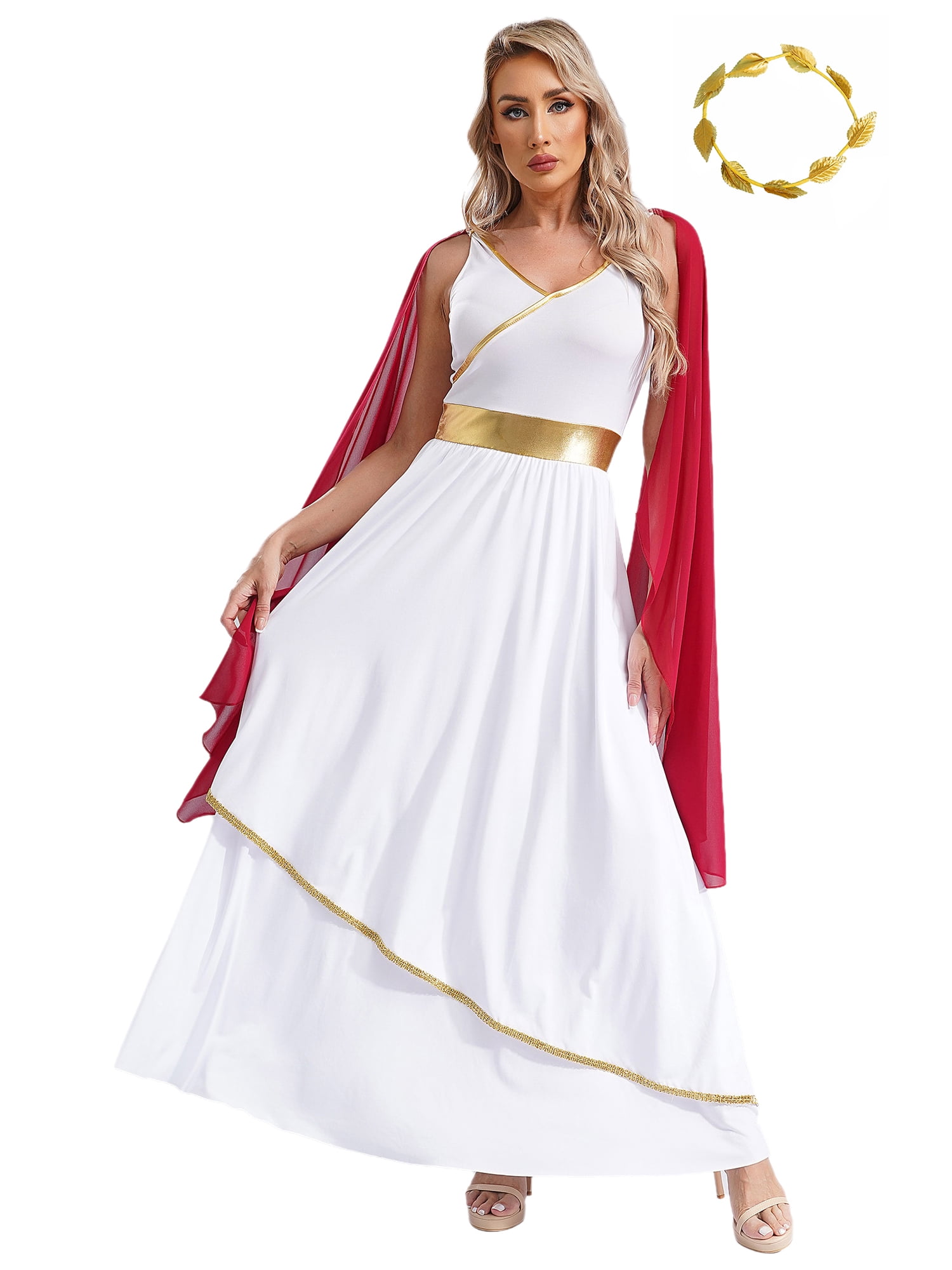 Aislor Womens Ancient Roman Queen Toga Robe Dress with Leaf Garland ...
