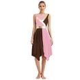 thumbnail image 1 of Aislor Womens Color Block Sleeveless Asymmetrical Hem Dress Dancewear Pink&Brown M, 1 of 7
