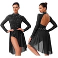 thumbnail image 1 of Aislor Womens Contemporary Lyrical Dance Long Sleeve Rhinestone Backless Ballet Dancewear Leotard Dress Black S, 1 of 7