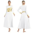 thumbnail image 1 of Aislor Womens Dance Dress Shiny Metallic Long Sleeve Lyrical Dancewear A White M, 1 of 7